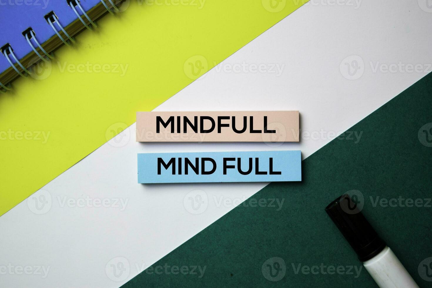 Mindfull or Mind Full text on sticky notes with office desk concept photo