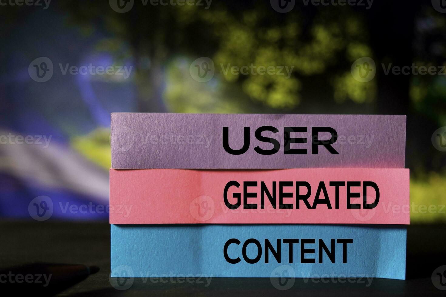 User Generated Content on the sticky notes with bokeh background photo