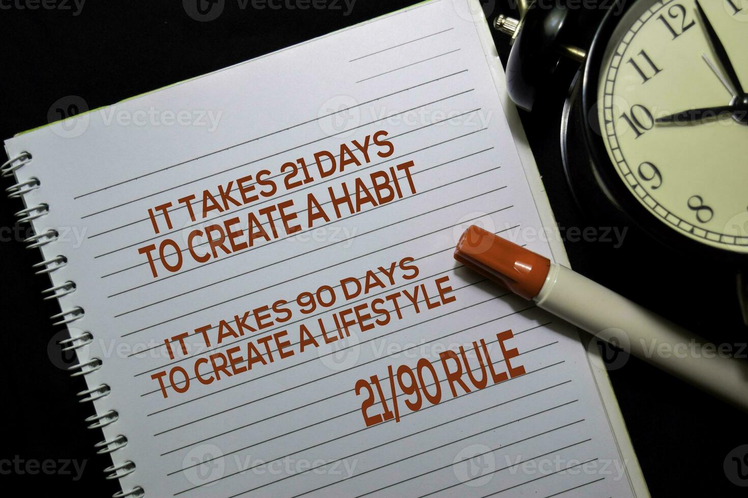 Habit and Lifestyle 21up to 90 Rule with quote text on the book isolated on office desk background photo