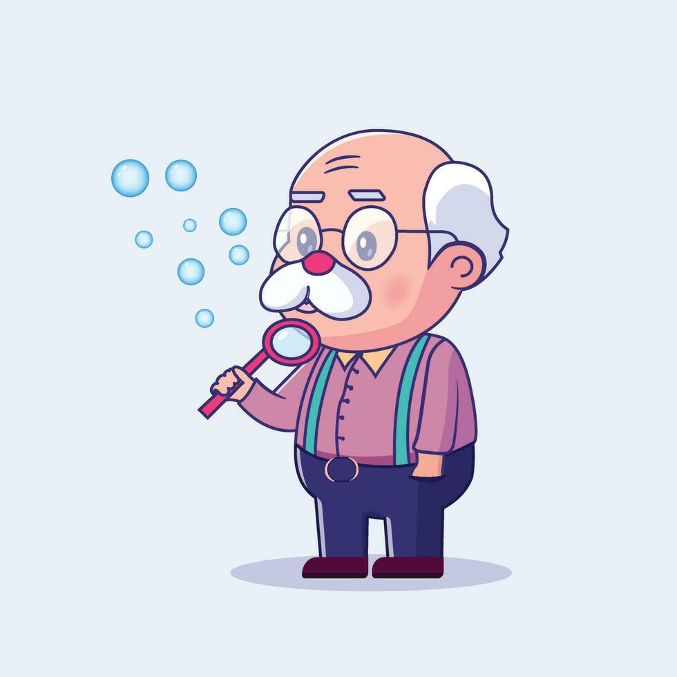 vector personaje icono para abuelo soplo burbuja plano dibujos animados ilustración.