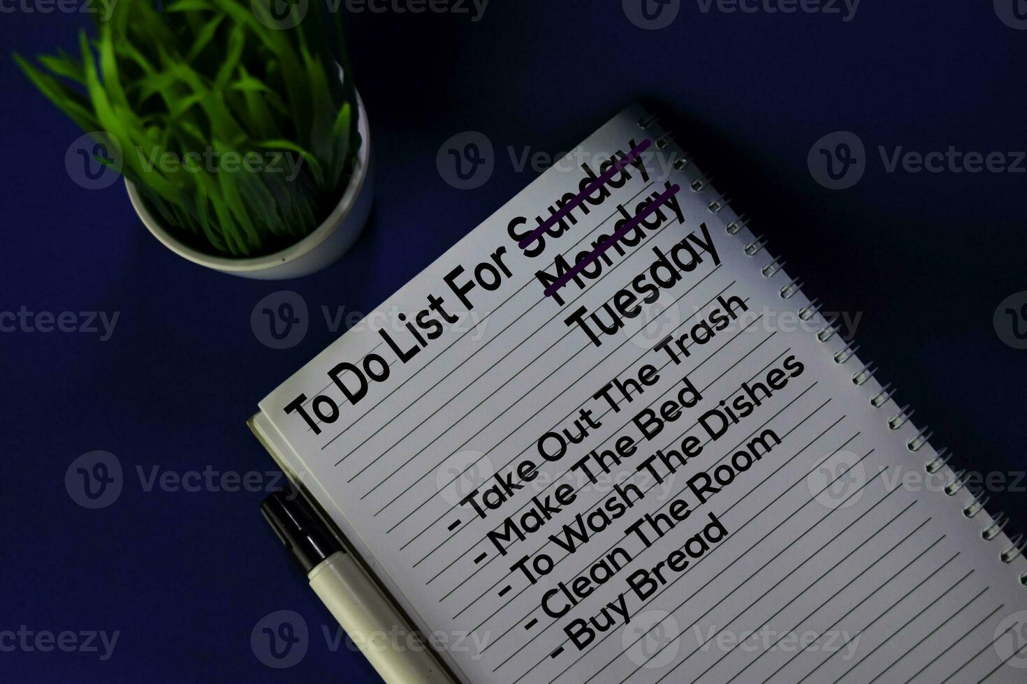 To Do List For Tuesday write on book with schedule isolated blue background. Routine concept photo