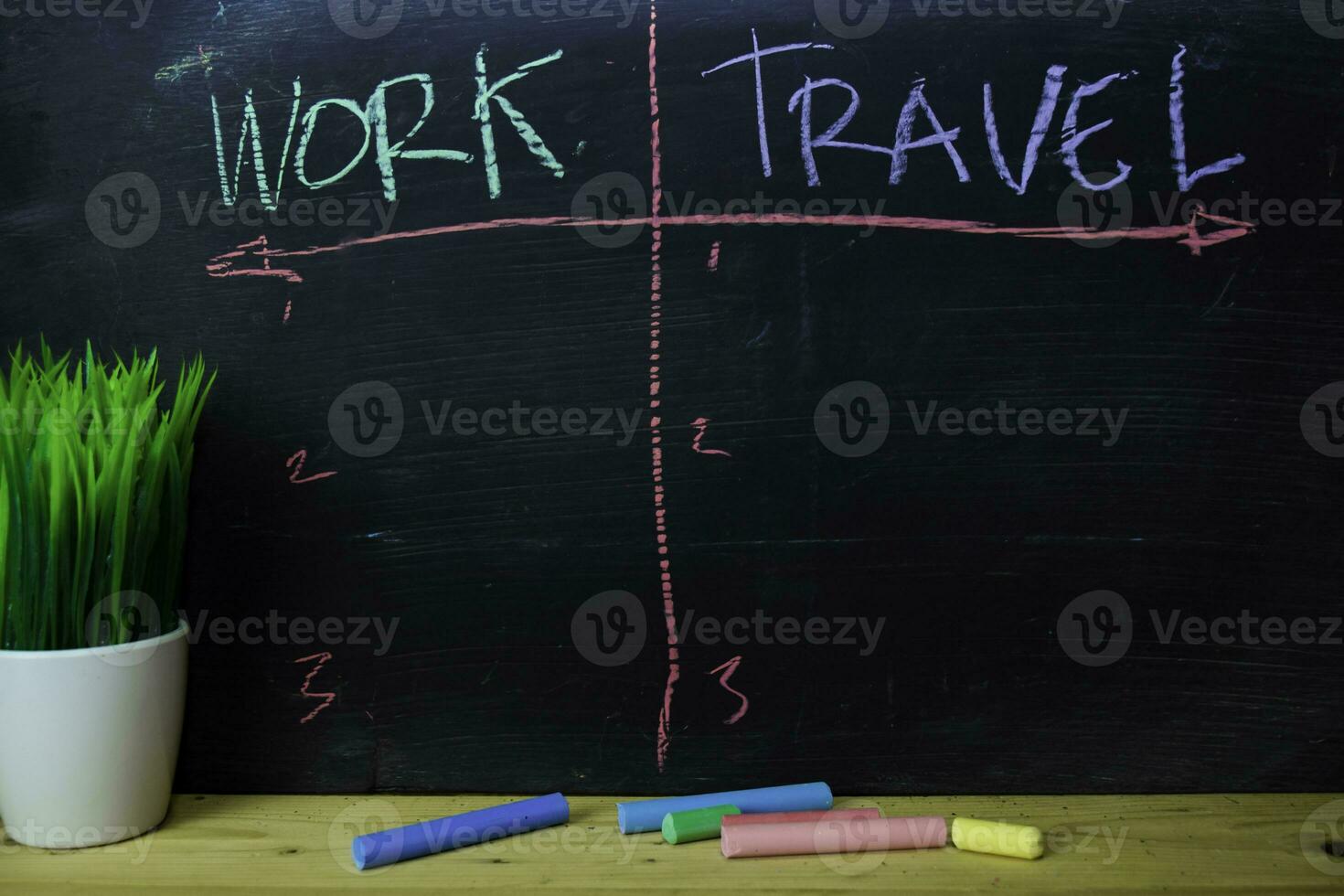 Work or Travel written with color chalk concept on the blackboard photo
