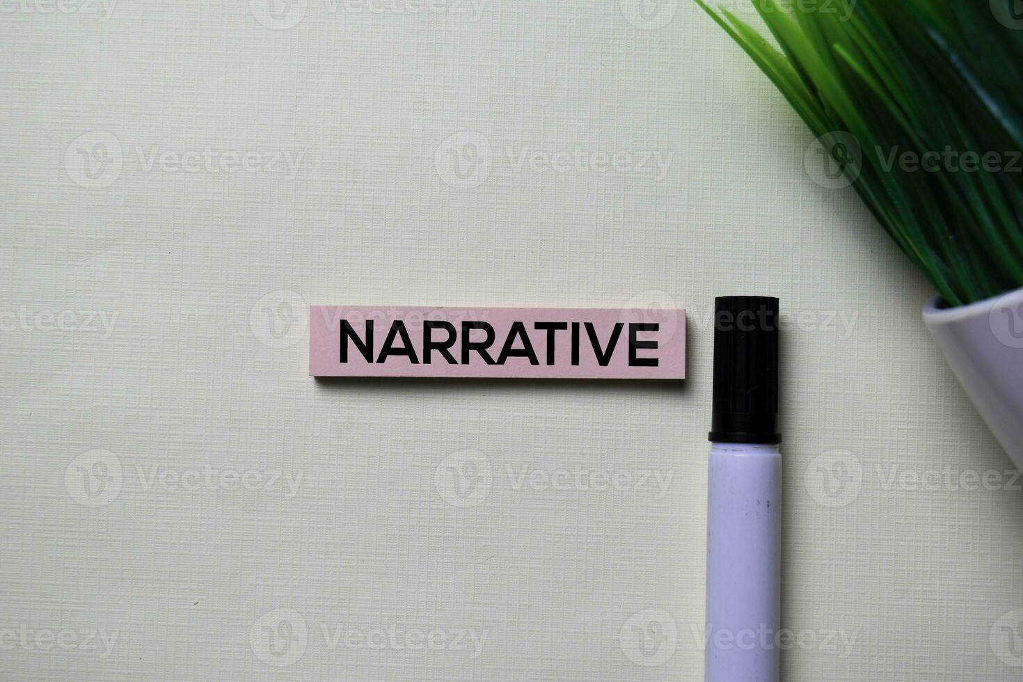 Narrative text on sticky notes isolated on office desk photo