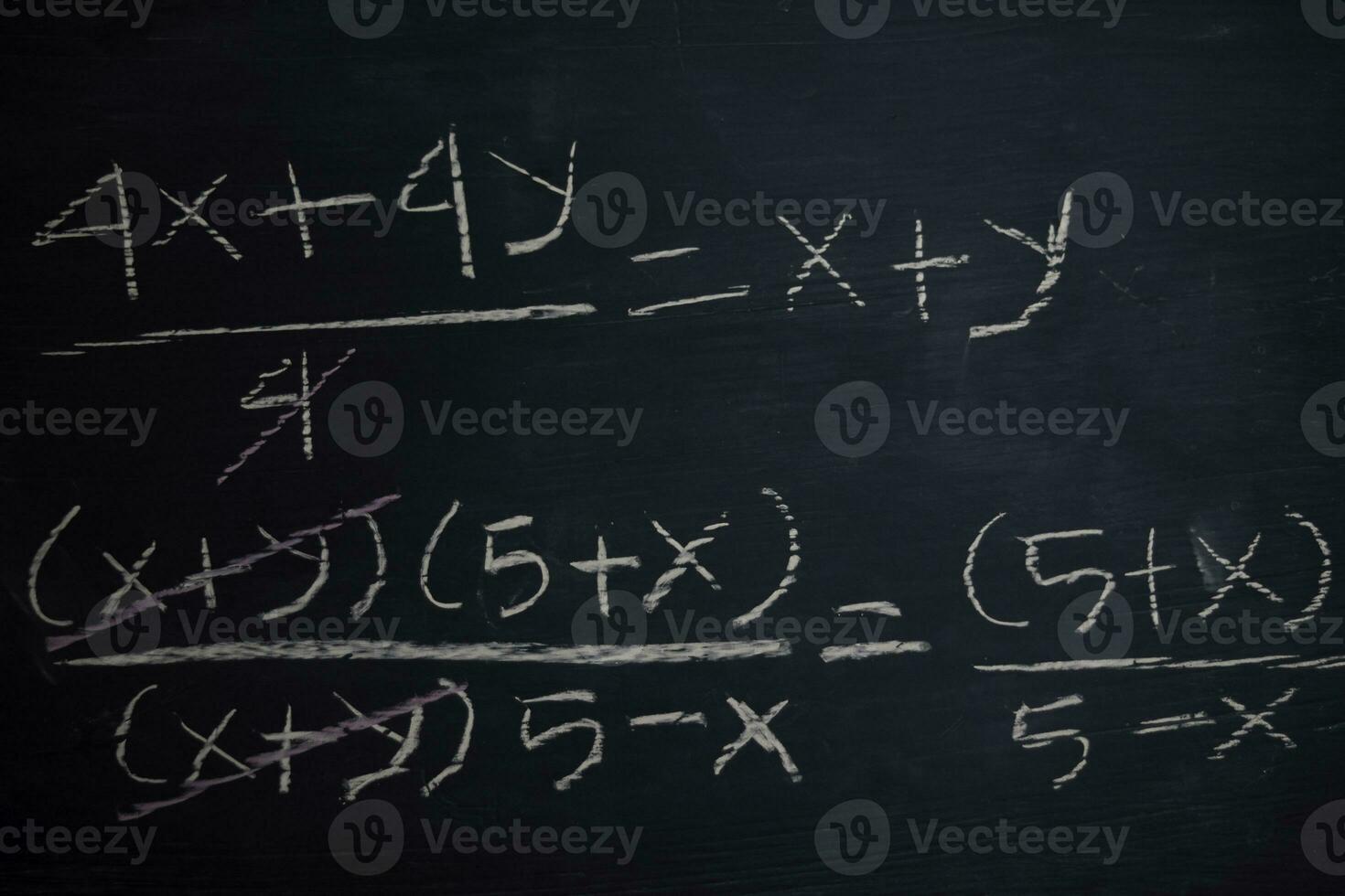 Close up math formulas written on a blackboard. Education concept photo