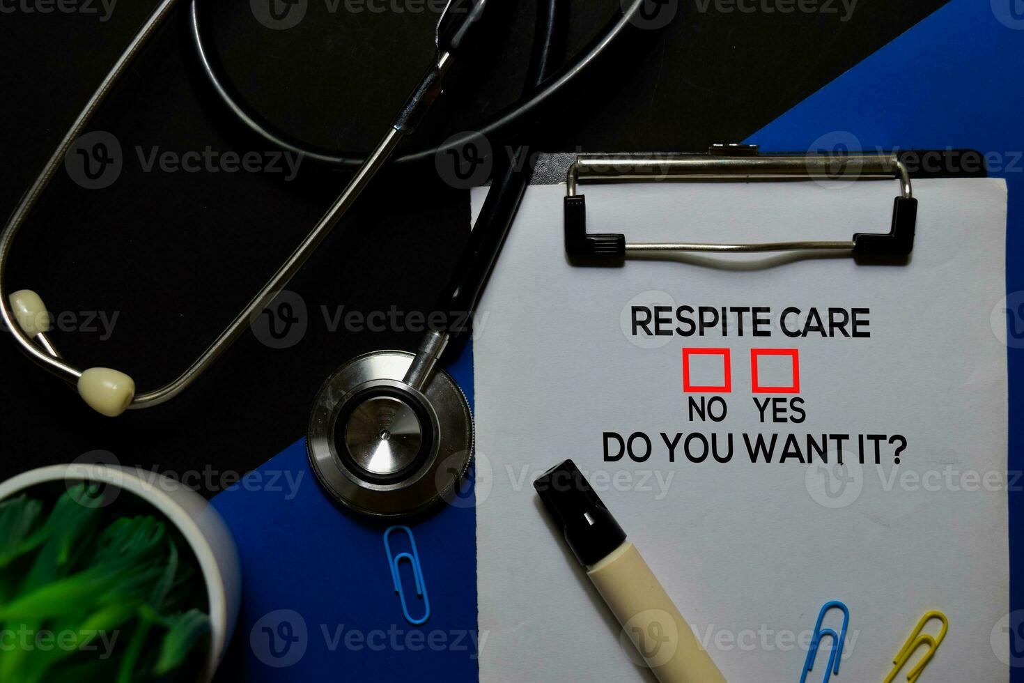 Respite Care, Do You Want it  Yes or No. On office desk background photo