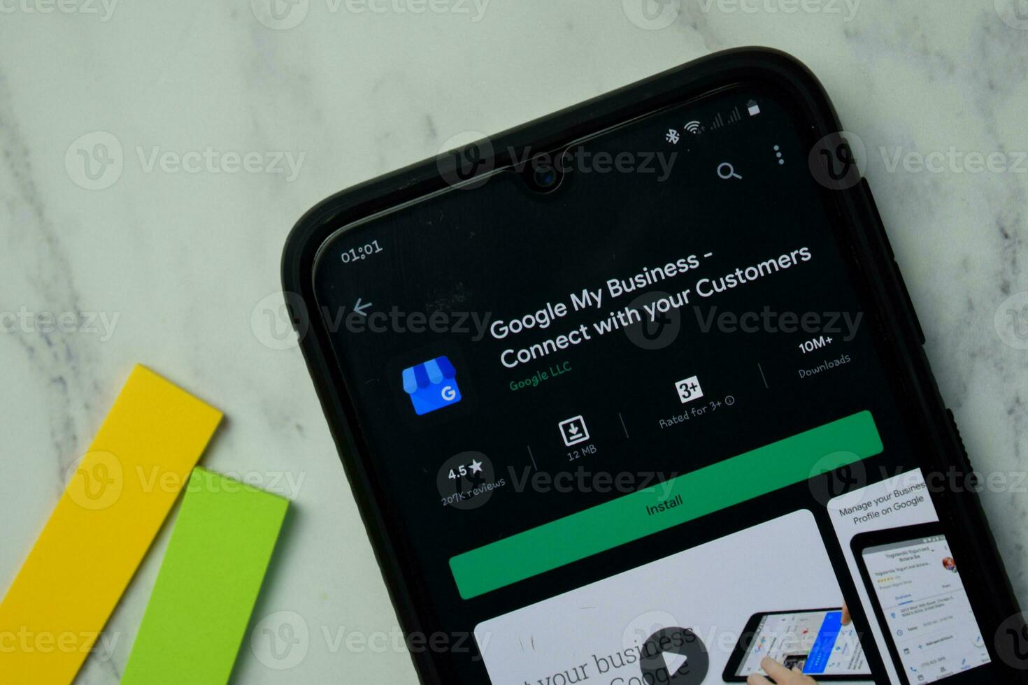 Google My Business dev app with magnifying on Smartphone screen. My Business is a freeware web browser developed by Google LLC. BEKASI, WEST JAVA, INDONESIA. SEPTEMBER 24, 2020 photo