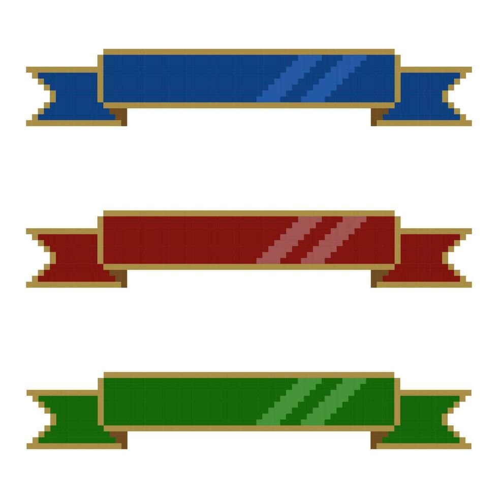 Ribbon pixel art, band stripe, pixelated ribbons set for text space in pixel art style vector