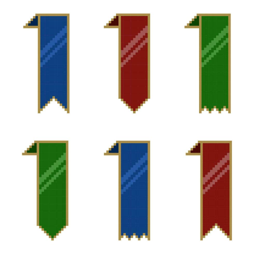 Pixelated ribbon set, banner ribbon set with pixel art style vector