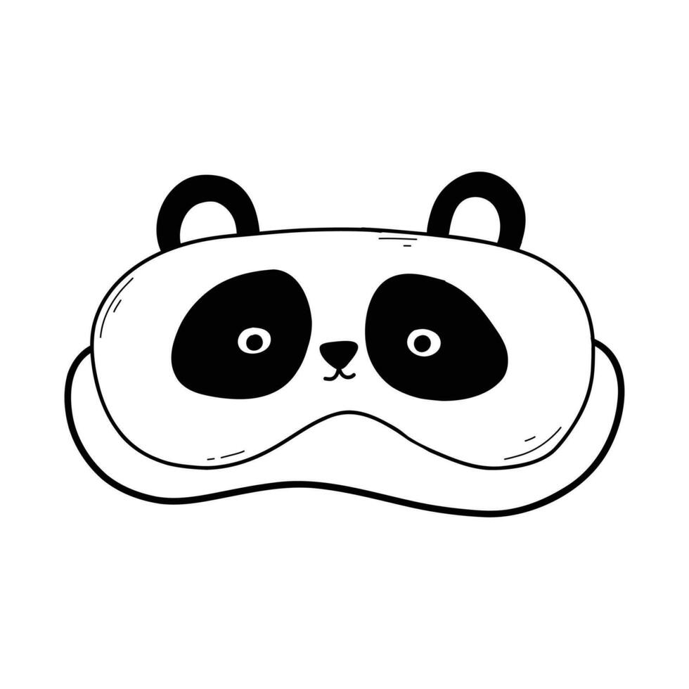 Mask for sleep. Vector illustration. Doodle style. Linear sleep mask in the form of a panda.