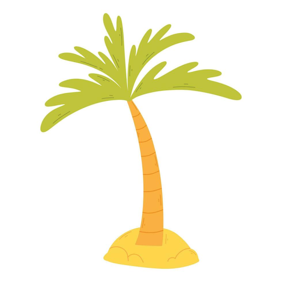 Palm tree in flat style. Vector illustration. Hand draw palm tree. Exotic tree. Coconut tree.