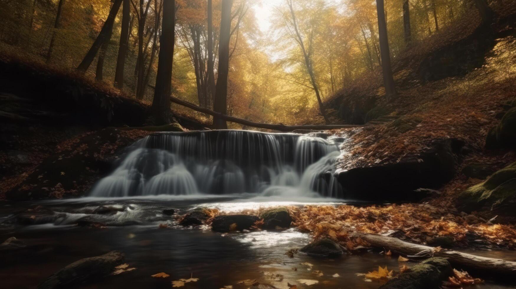 Waterfall in autumn. Illustration photo