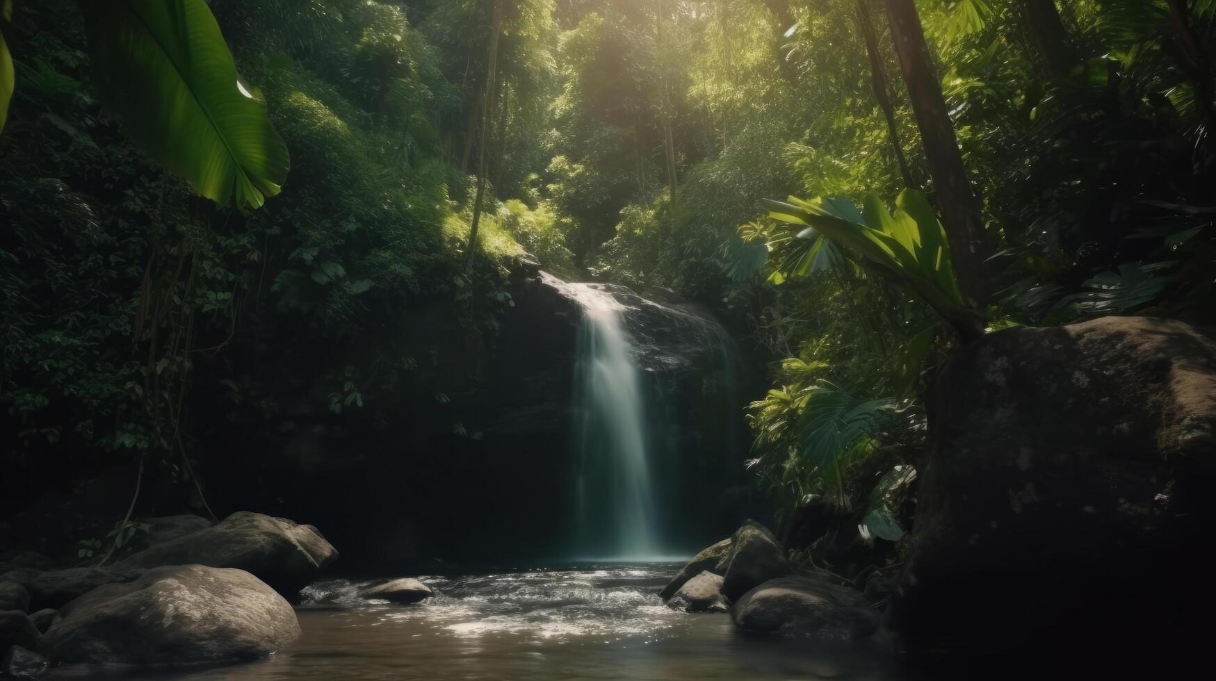 Waterfall in summer. Illustration photo