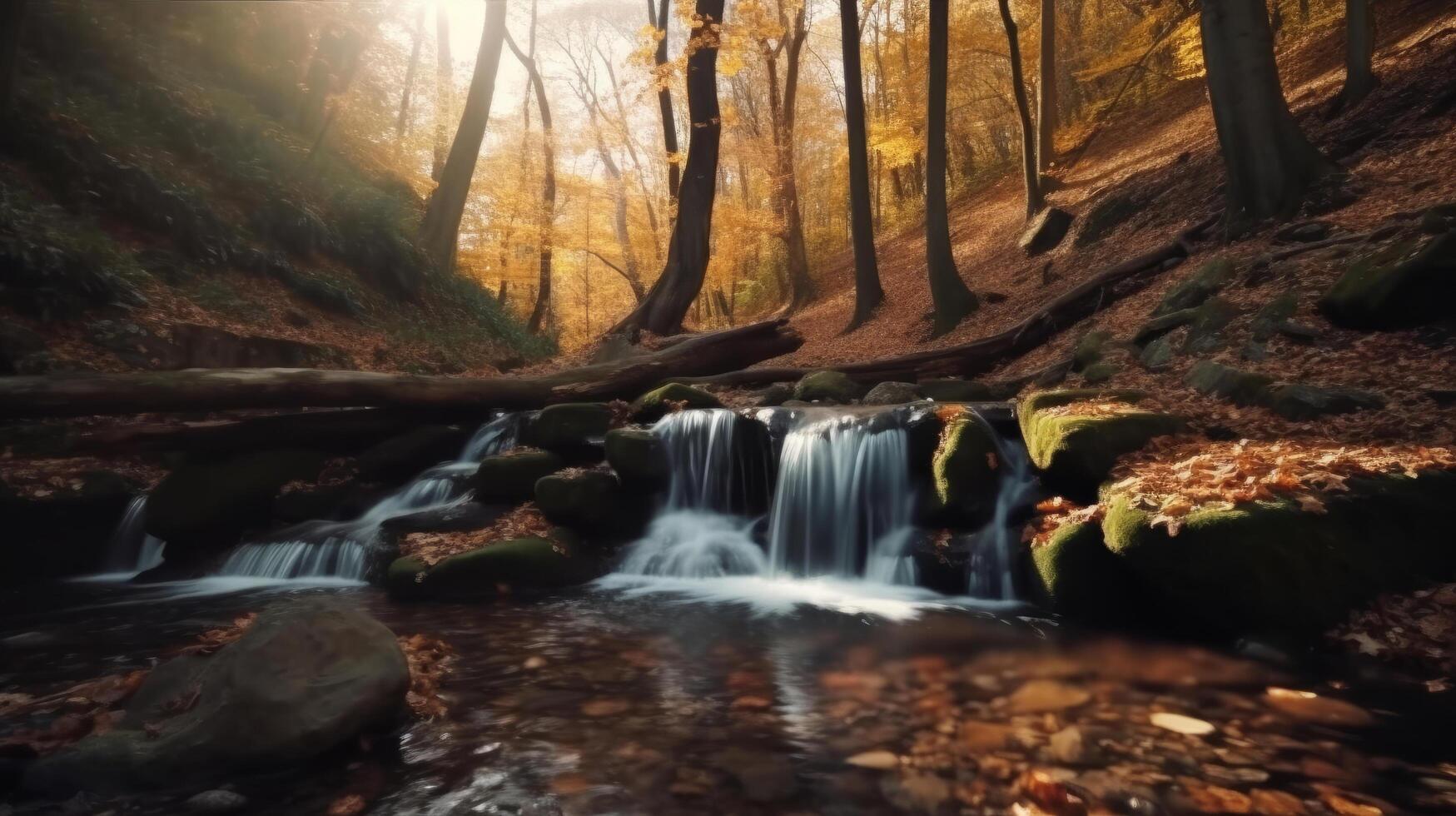 Waterfall in autumn. Illustration photo