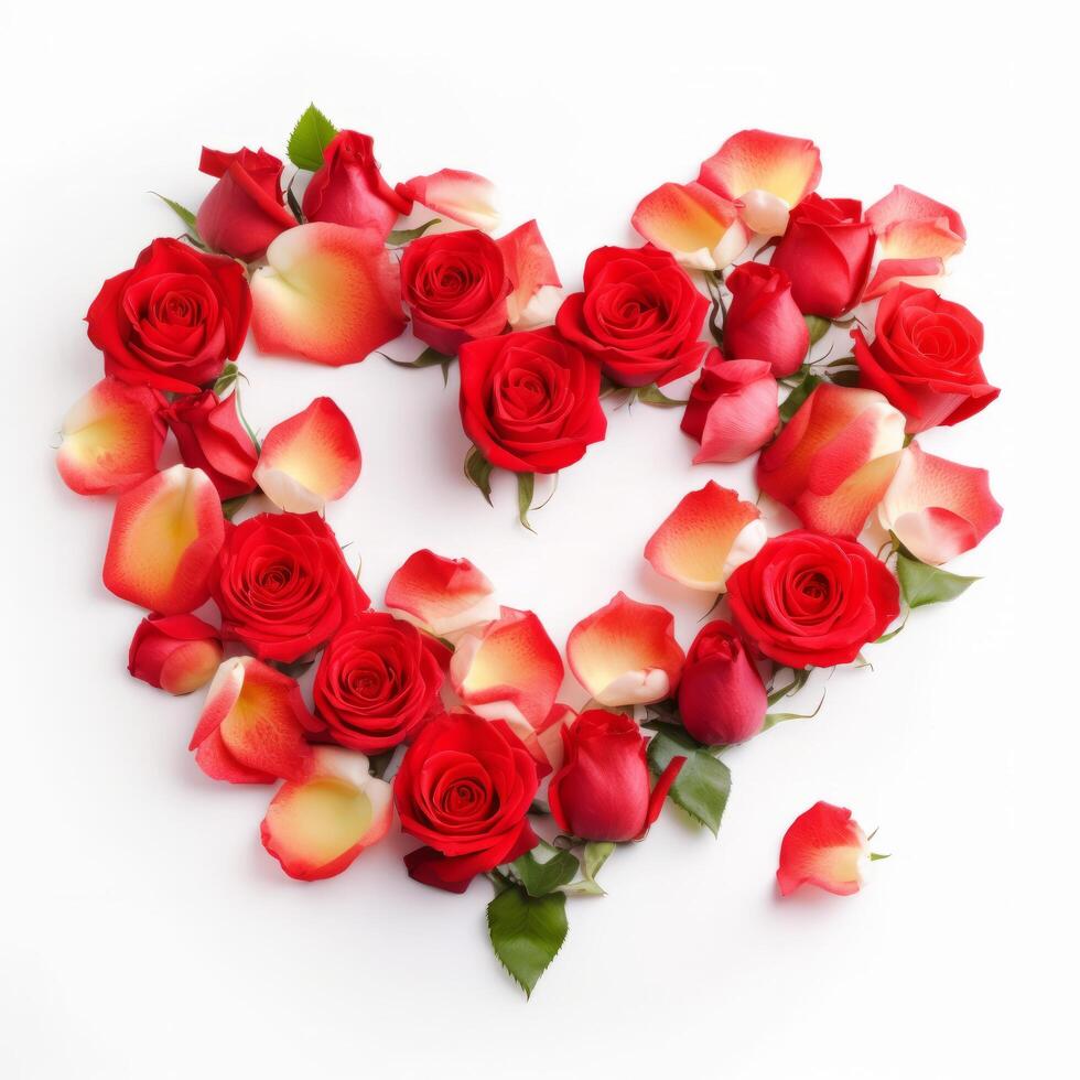 Rosa flores en corazón forma. ilustración generativo ai foto