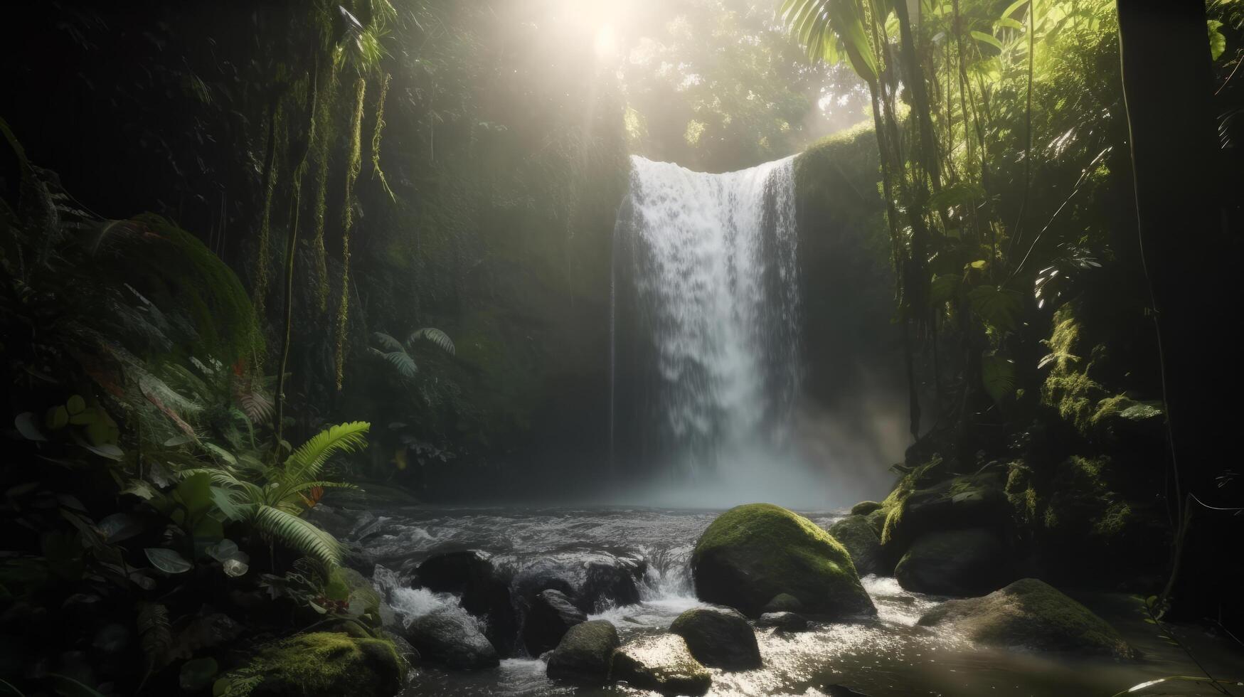 Waterfall in summer. Illustration photo