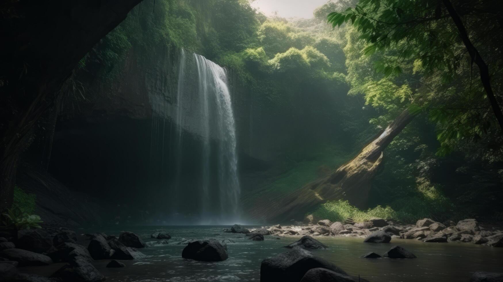 Waterfall in summer. Illustration photo