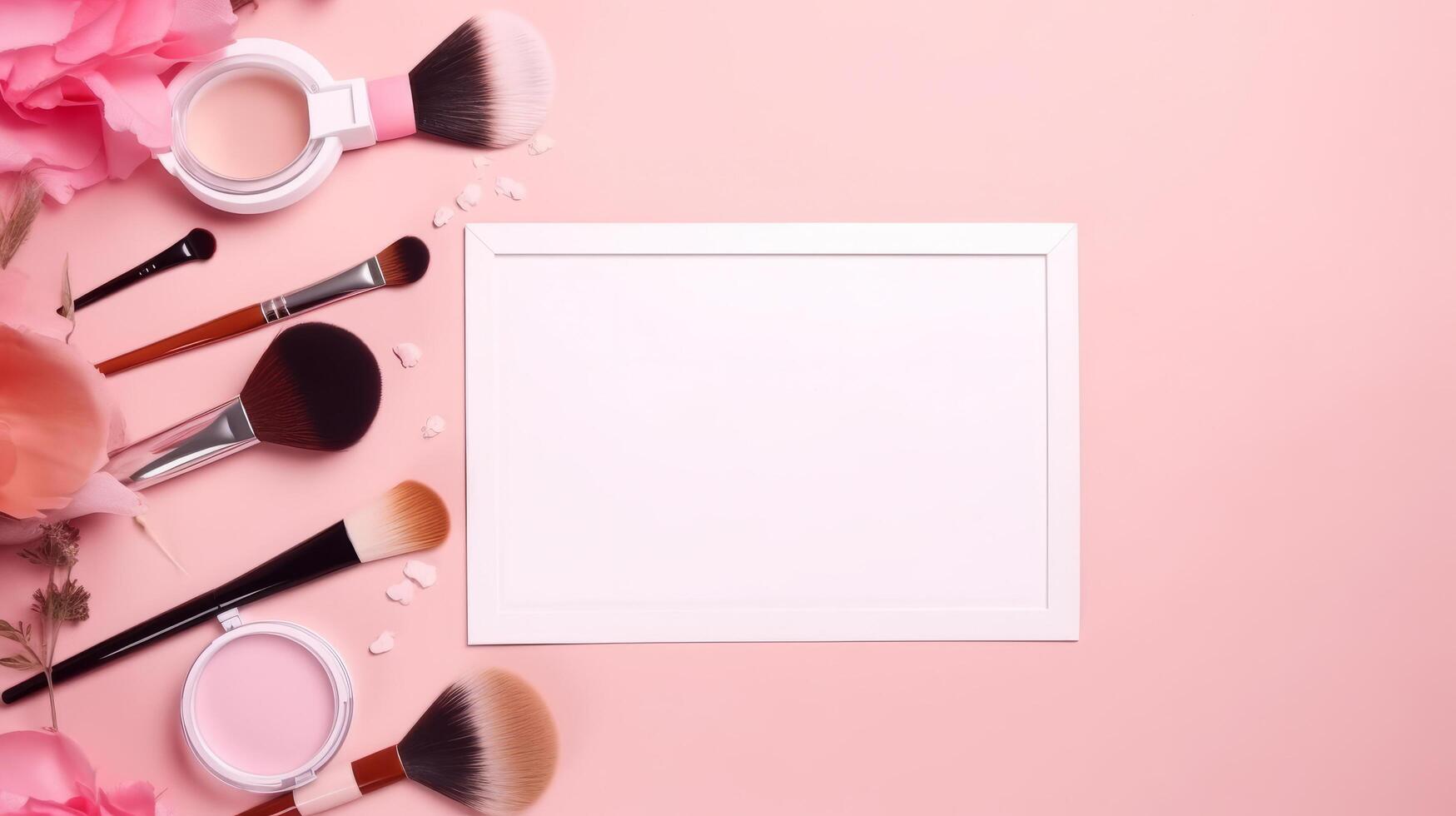 Empty frame with makeup tools. Illustration photo