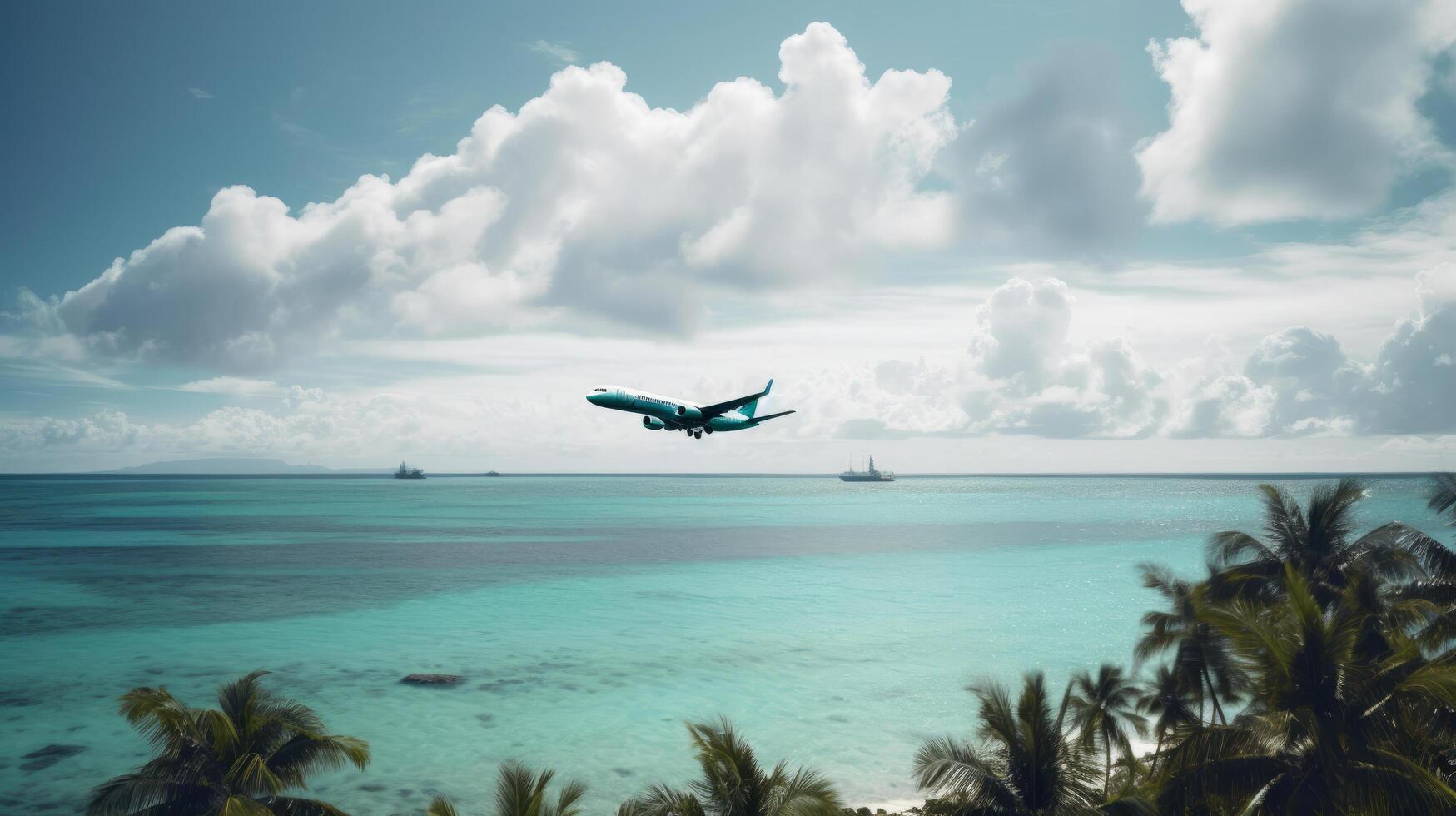 Airplane on tropical background. Illustration photo