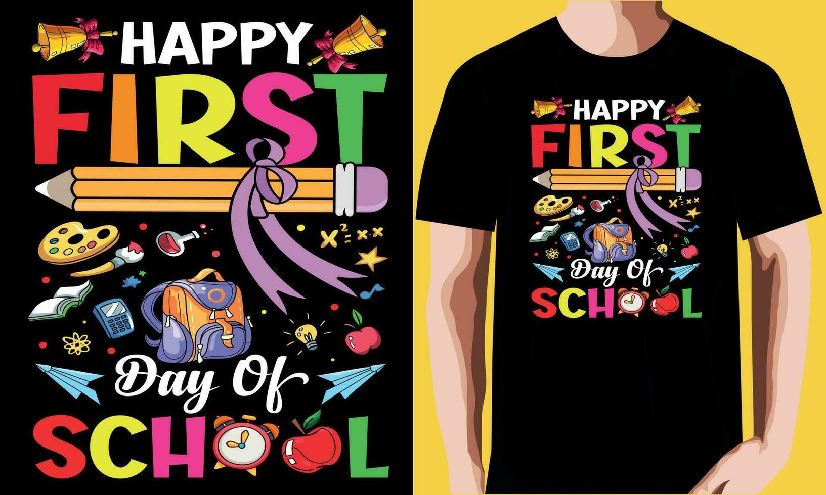 happy first day of school t-shirt design. vector