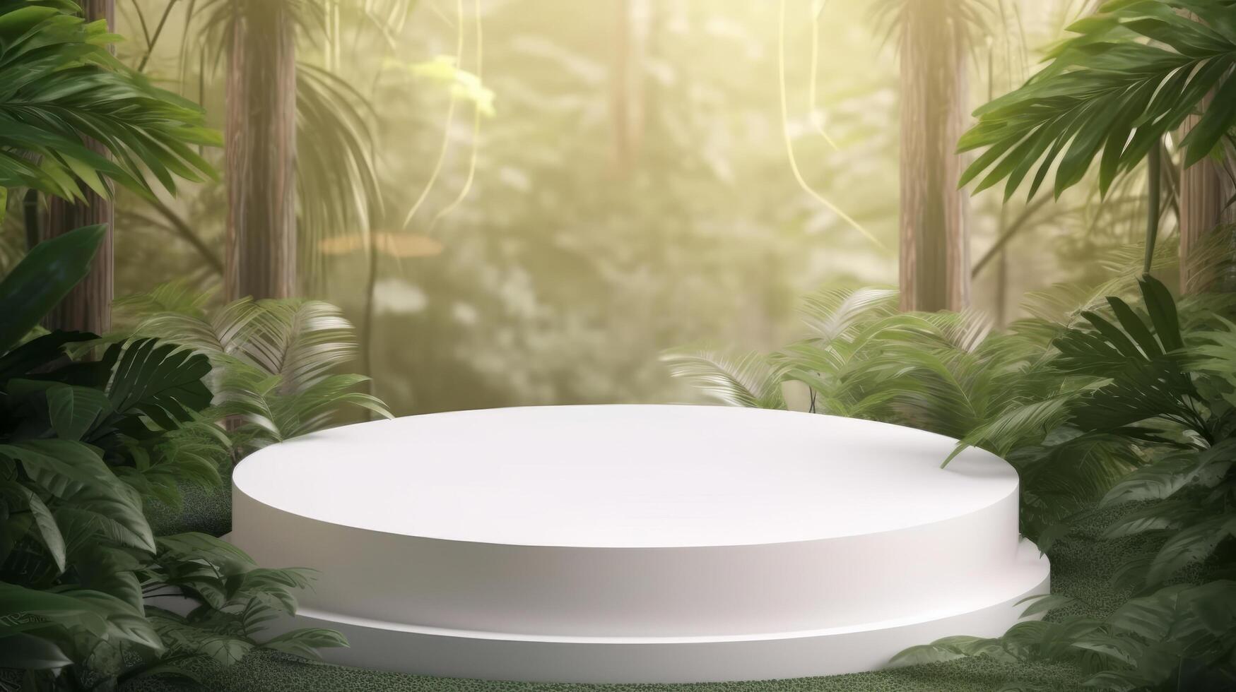 White empty podium in jungle forest. Illustration photo