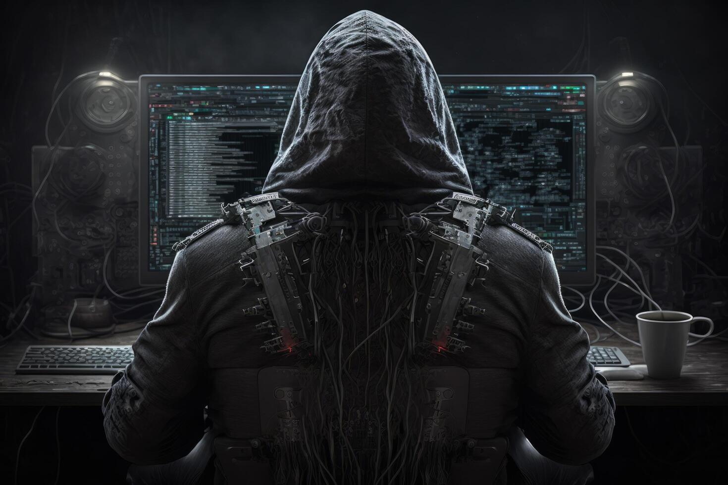 Hacker with computer. Illustration photo