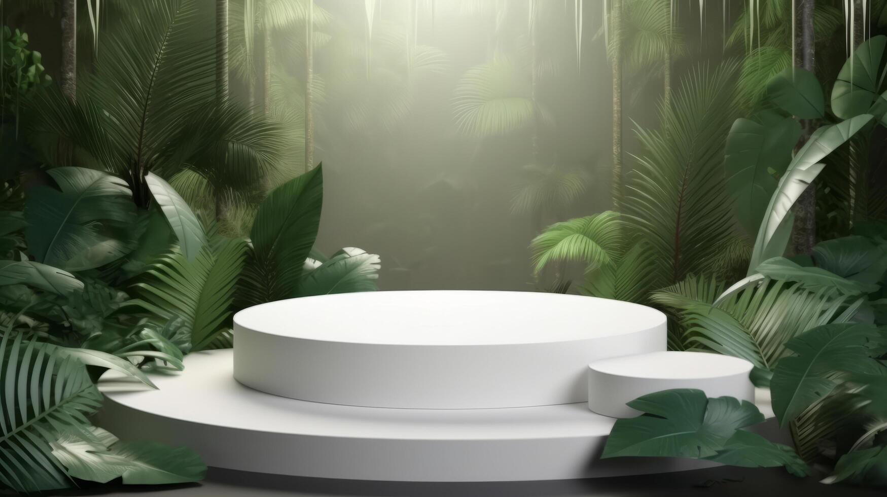 White empty podium in jungle forest. Illustration photo