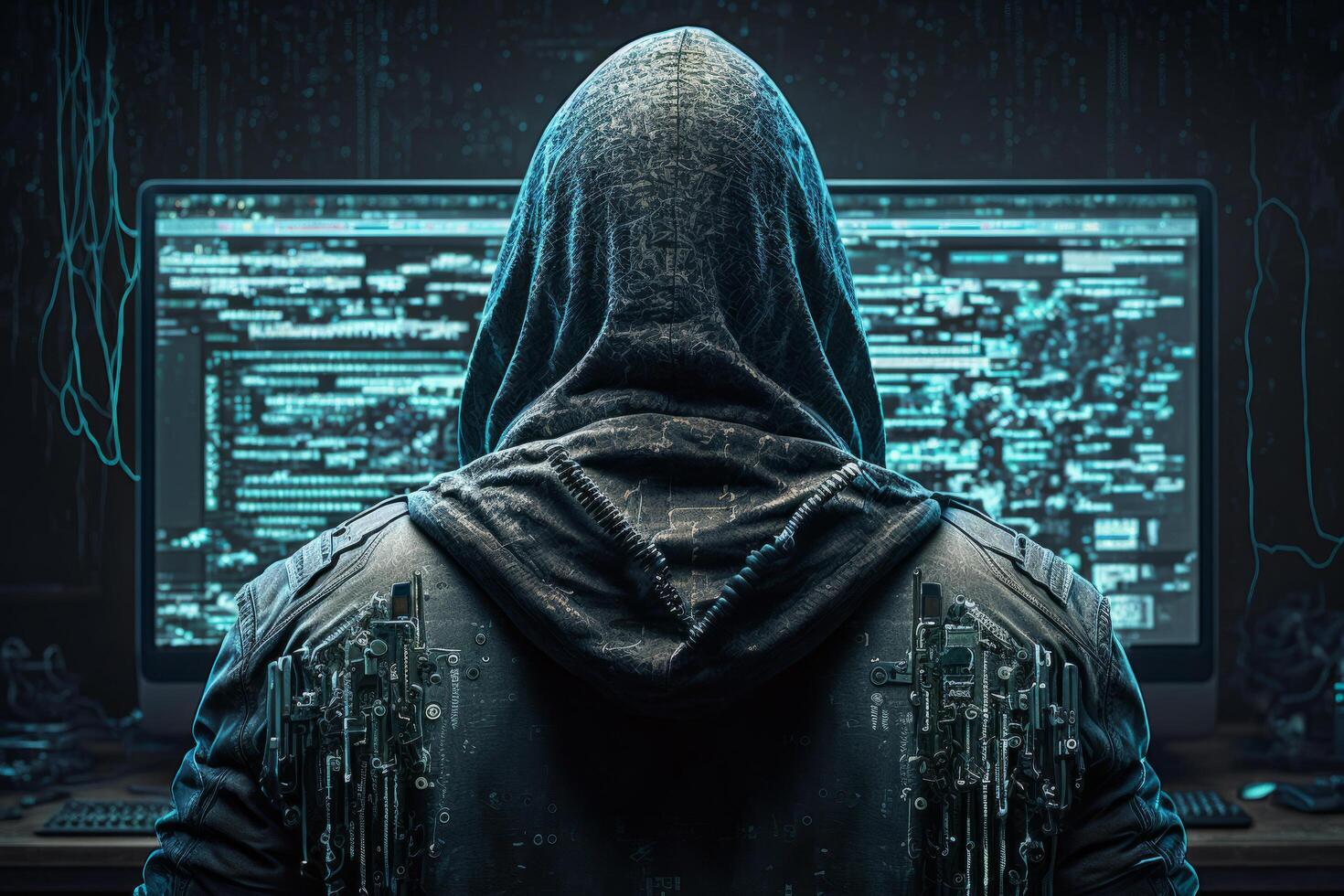 Hacker with computer. Illustration photo