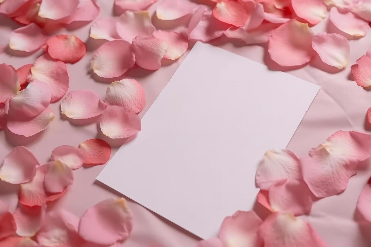 Rose petals and blank paper. Illustration photo