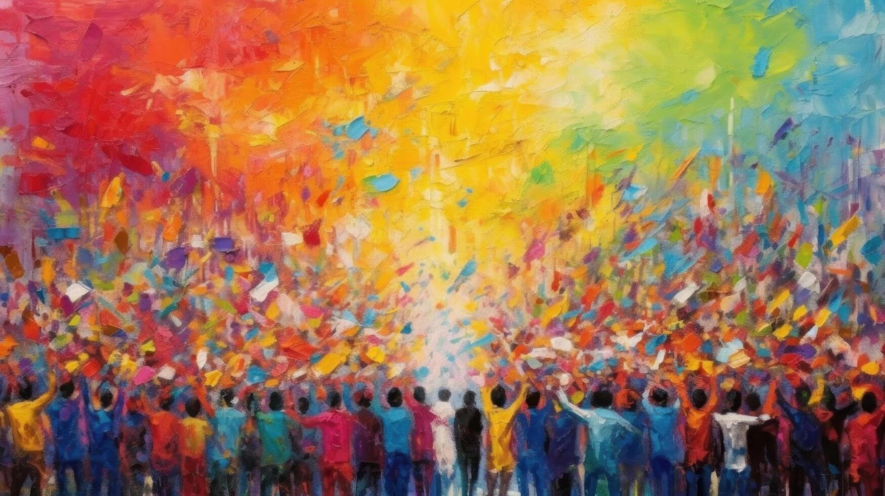 Impressionist painting of LGBT pride parade. Illustration photo
