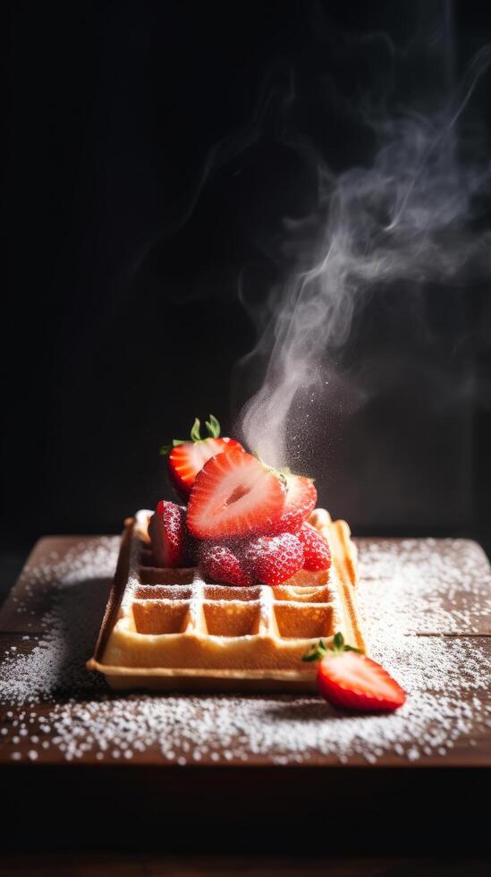 Waffles with strawberries. Illustration photo