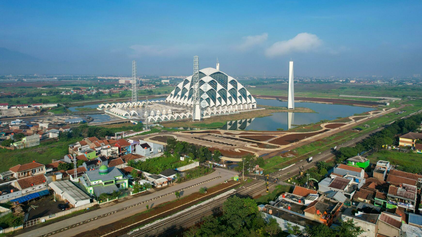 Aerial view of the Beautiful scenery Al-Jabbar Bandung mosque building, a large mosque in the city of Bandung. Bandung, Indonesia, May 6, 2022 photo