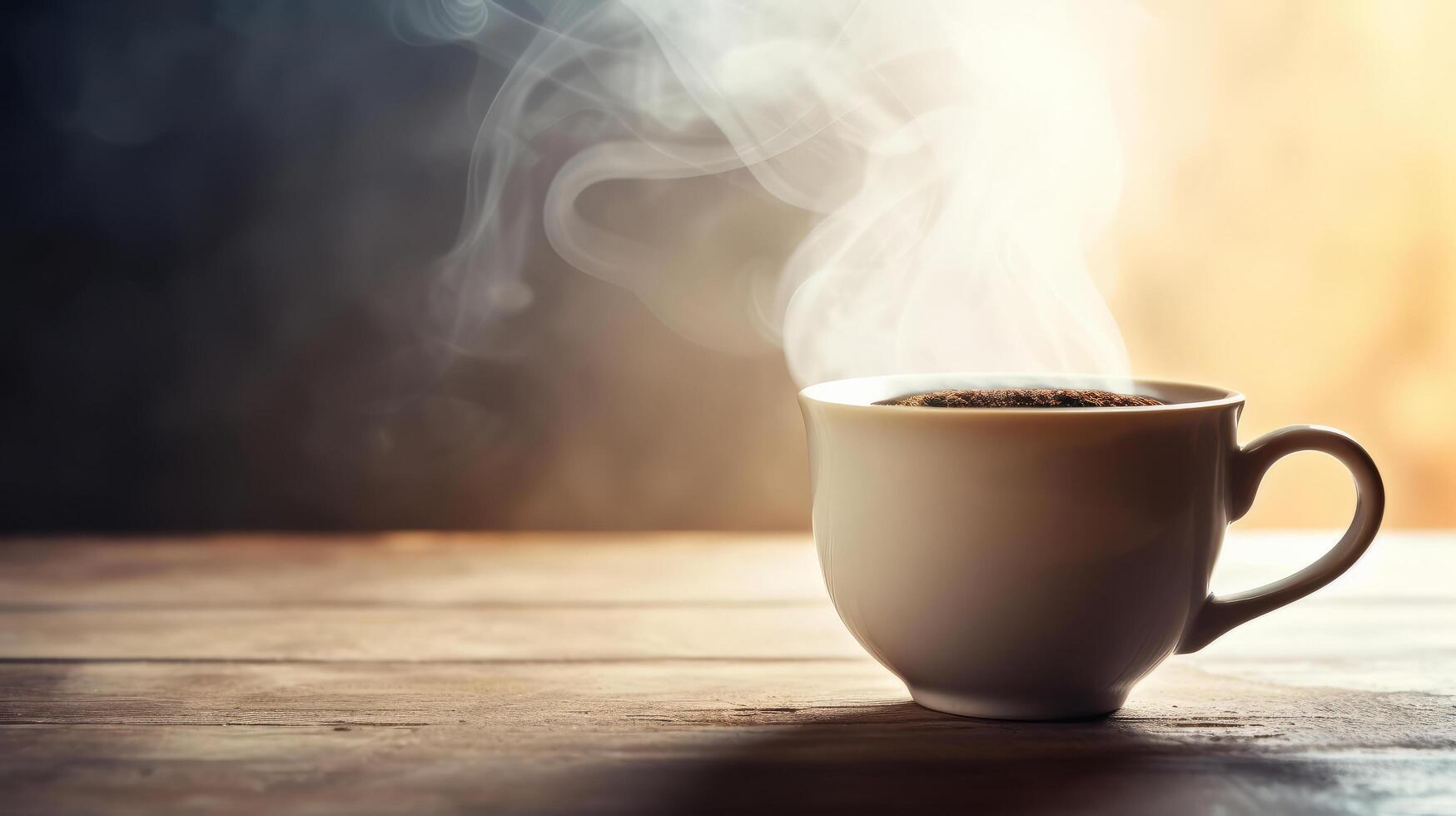 Steaming cup of coffee. Illustration photo