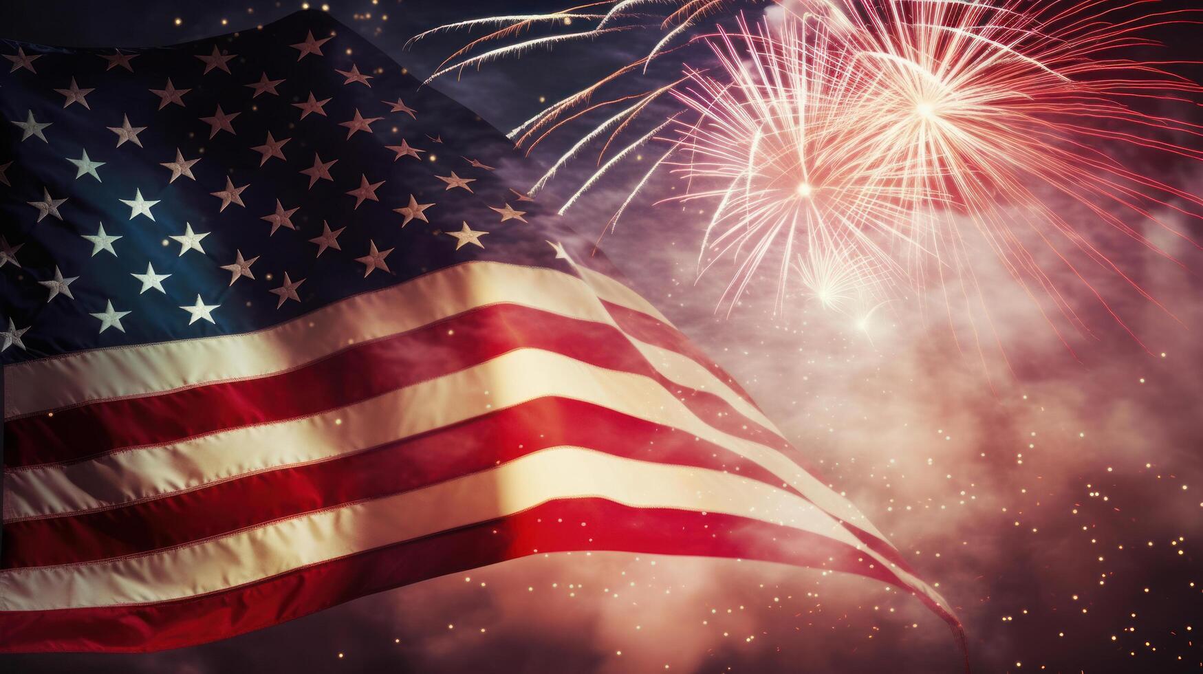 USA Holiday background with flag and fireworks. Illustration photo