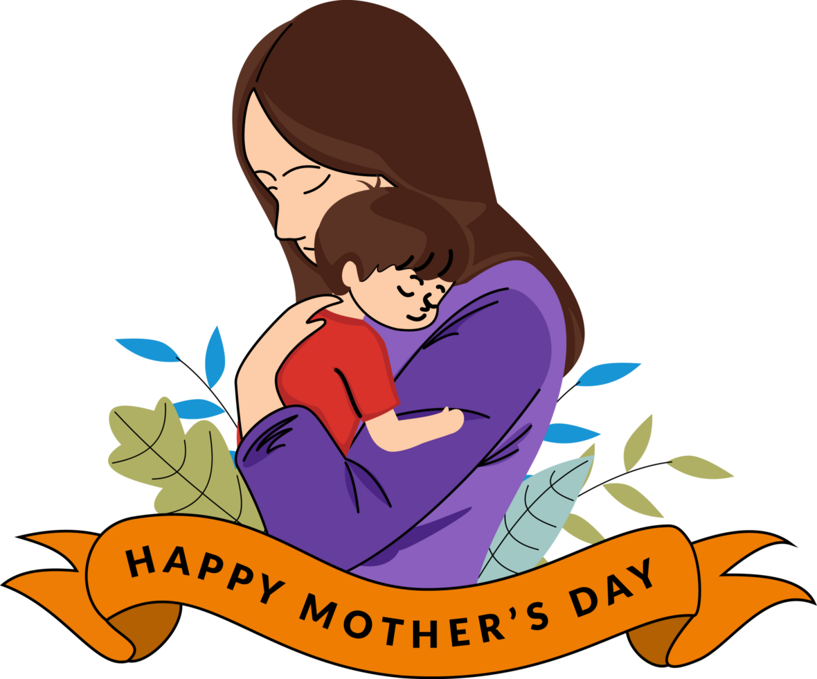 illustration of a mother holding her child. concept of the relationship between mother and child. Mother's Day. love mom affection png