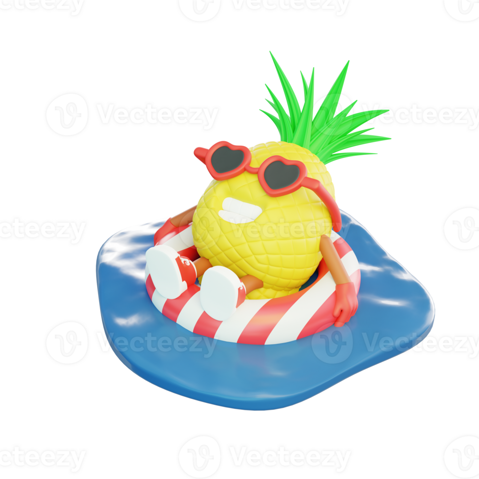 3D render design of a cute pineapple character for summer vacation png