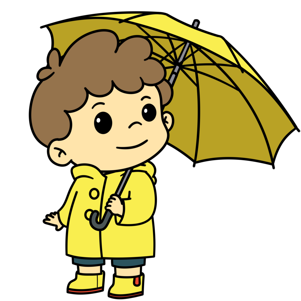 dibujos animados niño impermeable y paraguas chico transparente antecedentes png