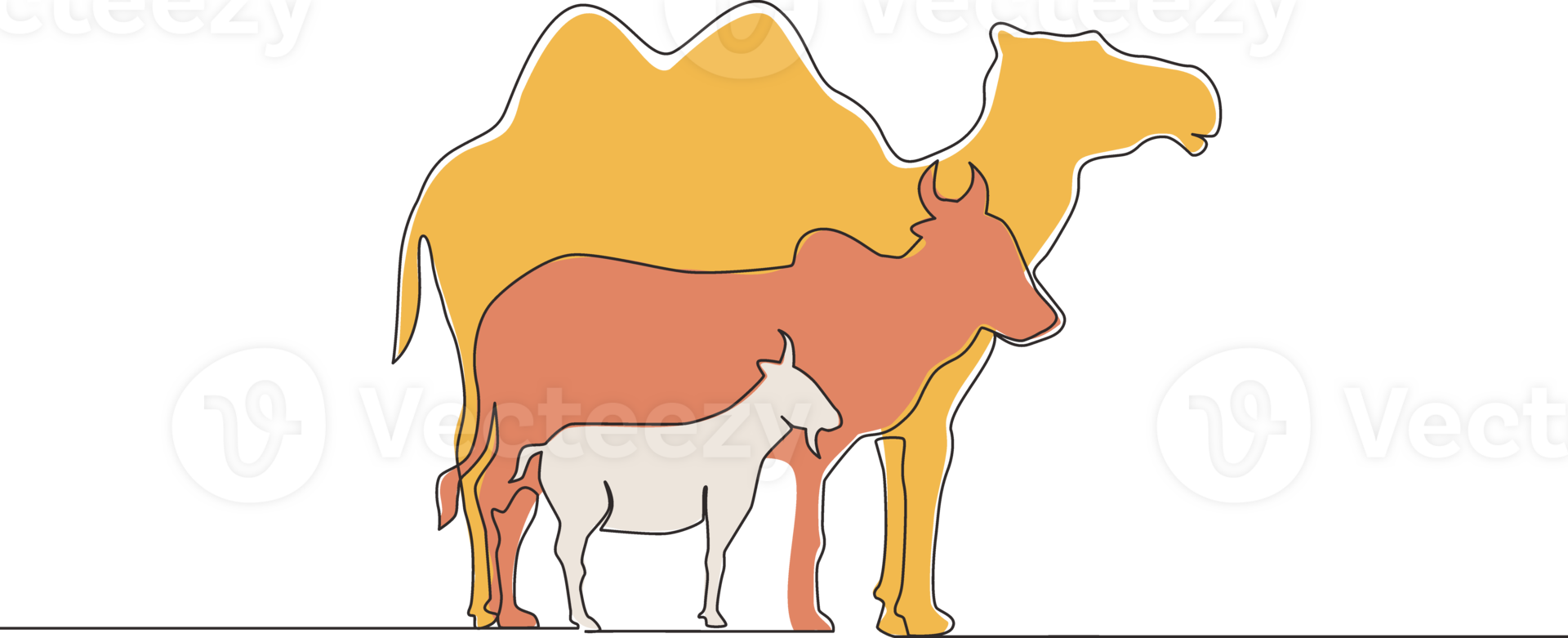 Single continuous line drawing of goat, sheep, buffalo, cow and camel. Muslim holiday the sacrifice an animal, Eid al Adha greeting card concept one line draw design illustration png