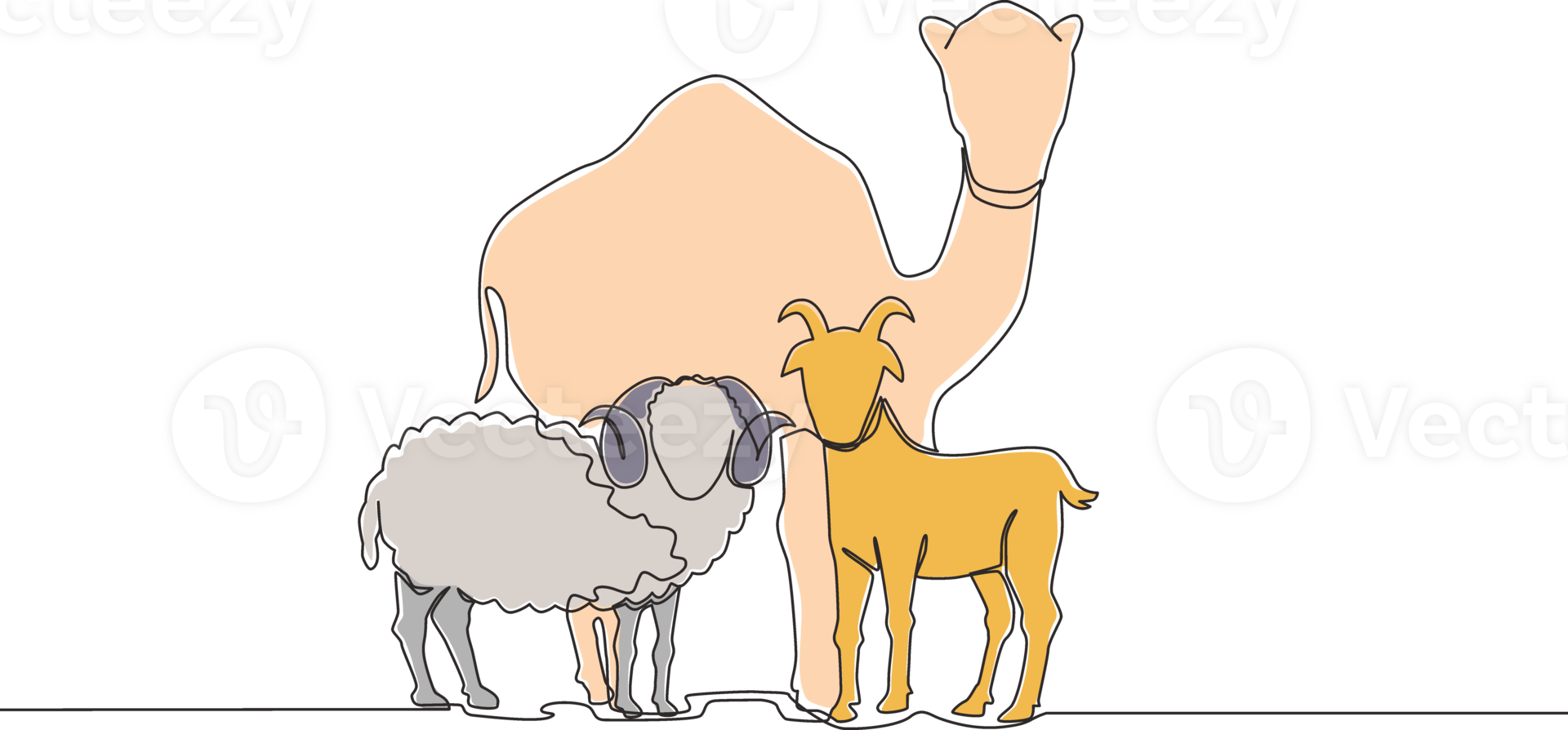 uno continuo linea disegno di pecora, cammello e capra. musulmano vacanza il sacrificio un animale per Dio, eid al adha saluto carta concetto singolo linea disegnare design illustrazione png