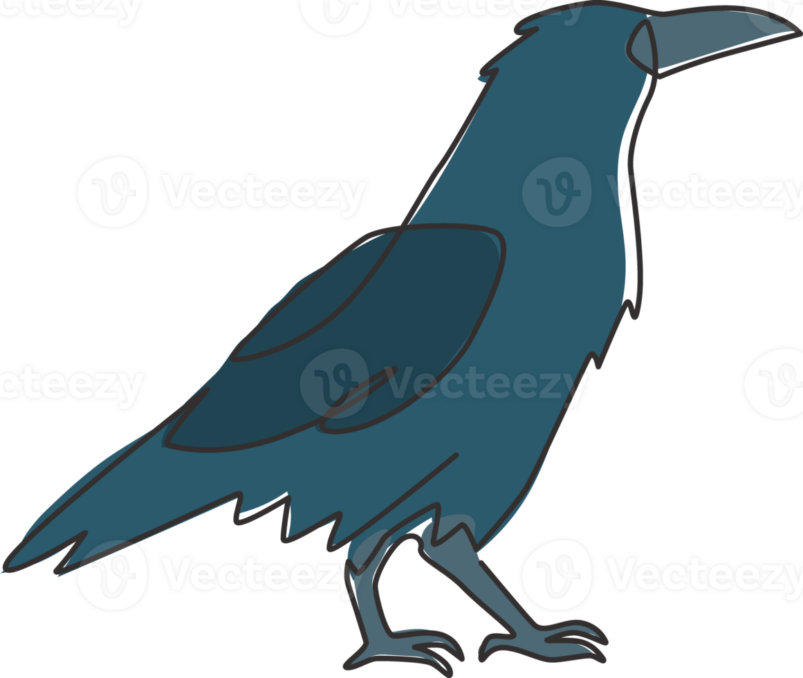 One single line drawing of mysterious raven for company business logo identity. Crow bird mascot concept for graveyard icon. Dynamic continuous line draw graphic design vector illustration png