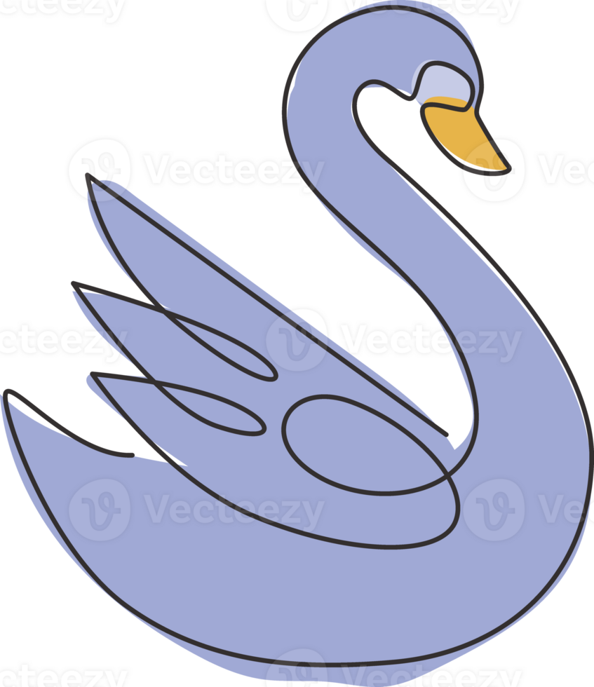 One single line drawing of beauty swan for company business logo identity. Cute goose animal mascot concept for greeting card decoration. Trendy continuous line draw design illustration graphic png