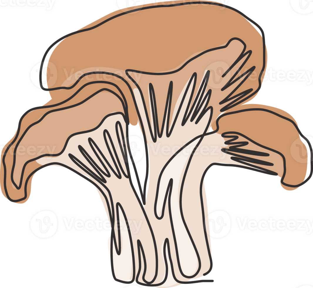 uno continuo linea disegno di totale salutare biologico funghi per azienda agricola logo identità. fresco fungo velenoso concetto per verdura icona. moderno singolo grafico linea disegnare design illustrazione png