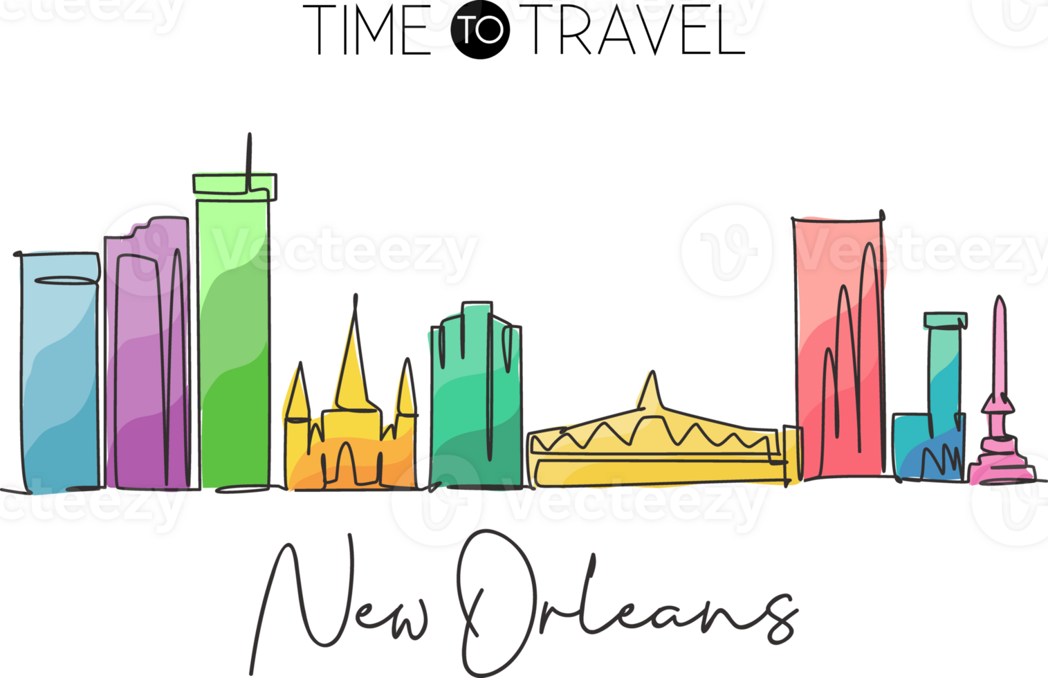 1 solteiro linha desenhando do Novo orleans cidade Horizonte, luisiana. histórico Cidade panorama dentro a mundo. melhor feriado destino. editável acidente vascular encefálico na moda contínuo linha desenhar Projeto ilustração png