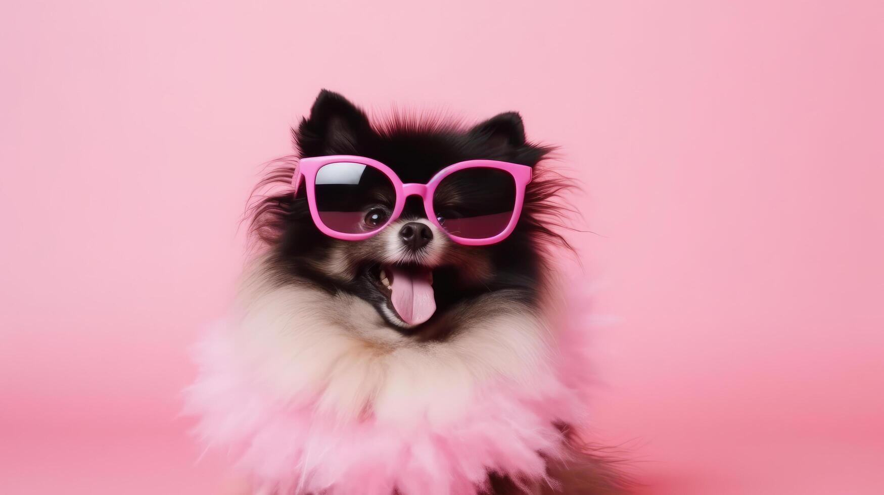 Cute funny dog on pink background. Illustration photo