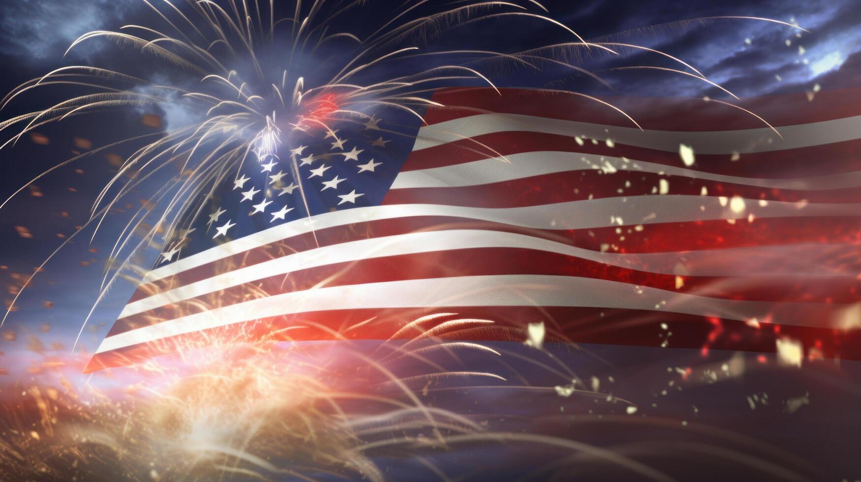 USA Holiday background with flag and fireworks. Illustration photo