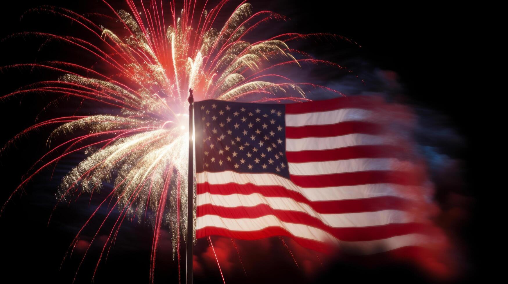 USA Holiday background with flag and fireworks. Illustration photo