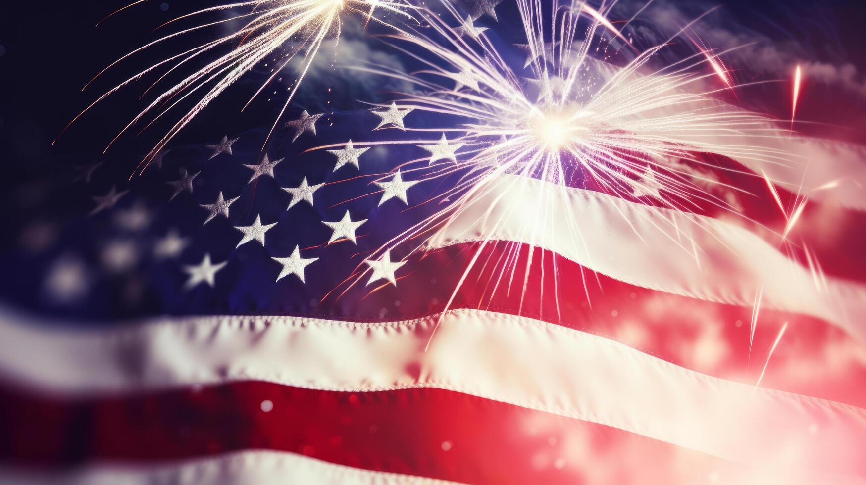 USA Holiday background with flag and fireworks. Illustration photo