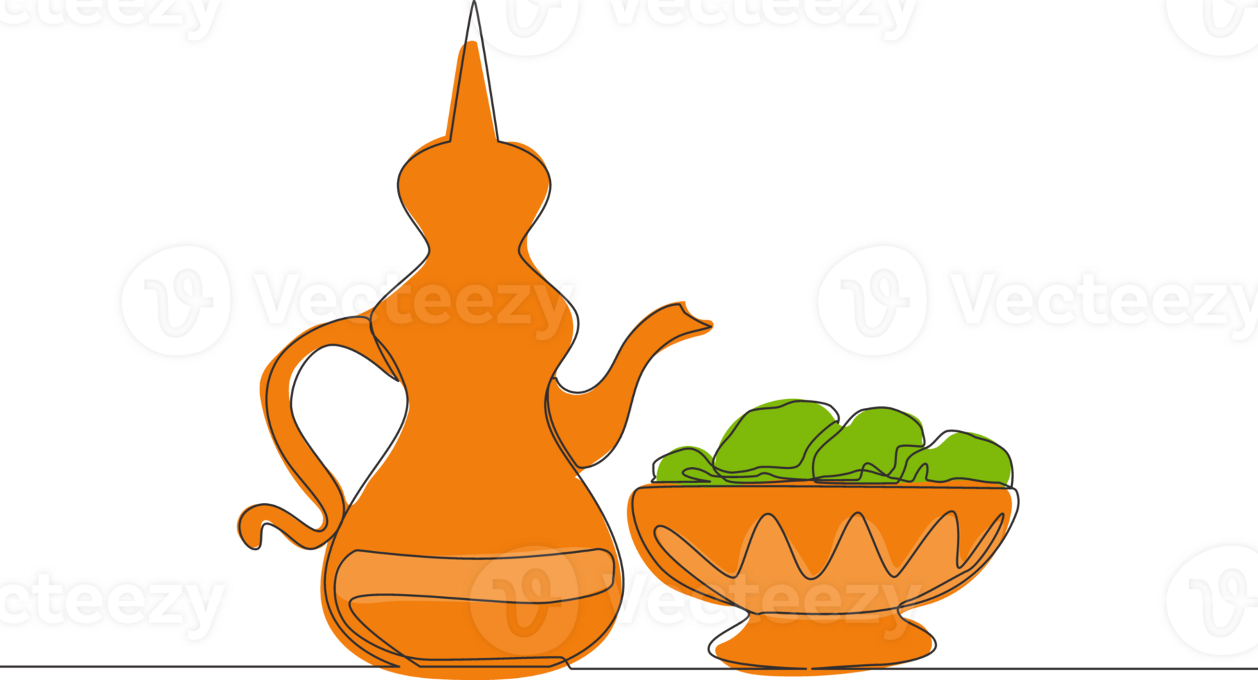 One single line drawing of teapot usually containing Zam zam water and