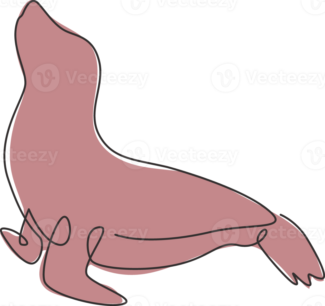 One single line drawing of adorable sea lion for aquatic park logo identity. Cute creature mammal animal mascot concept for circus show. Continuous line draw design graphic illustration png