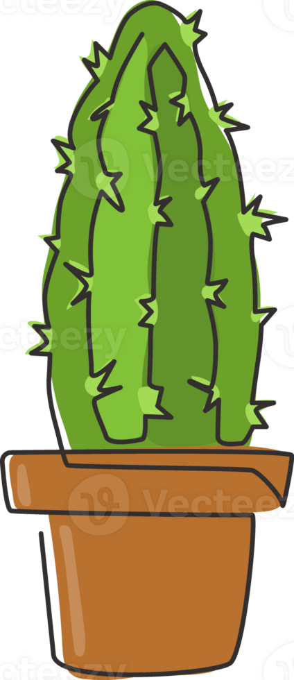 een doorlopend lijn tekening schattig ingemaakt tropisch doornig cactus fabriek. afdrukbare decoratief kamerplant concept huis decor behang ornament. modern single lijn trek ontwerp grafisch illustratie png