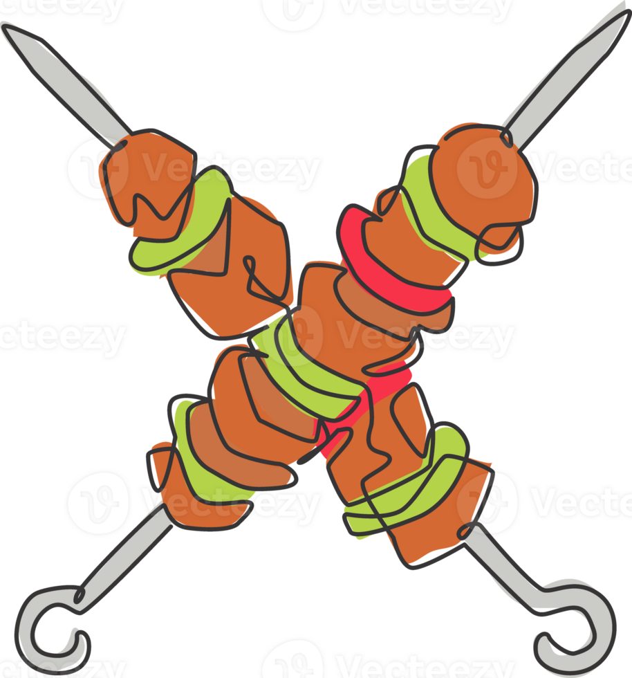 Single continuous line drawing of stylized Turkish kebab shop logo label. Emblem fast food restaurant concept. Modern one line draw design illustration for cafe, store or food delivery service png